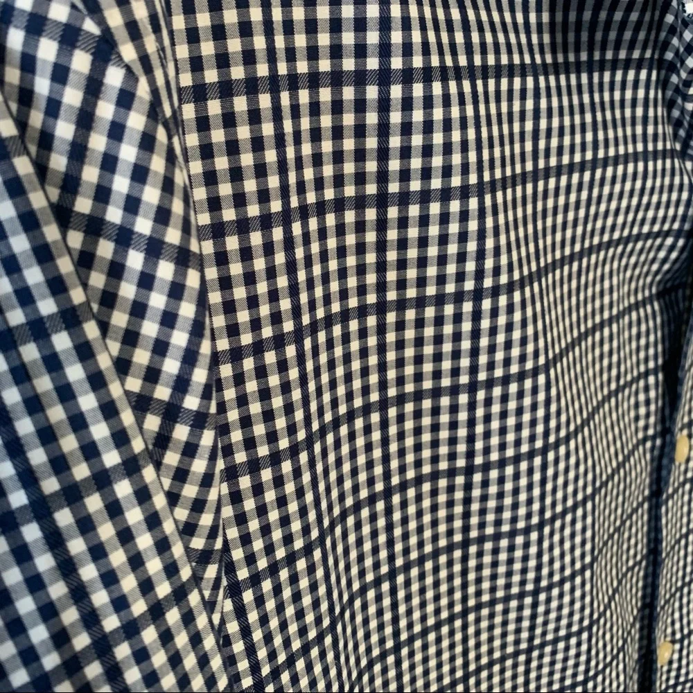 BANANA REPUBLIC Slim Fit Oxford Shirt Checks Navy & White Non Iron 17-17 1/2 XL